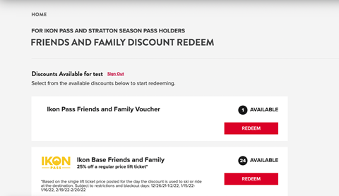 Screenshot of discounts available to be redeemed