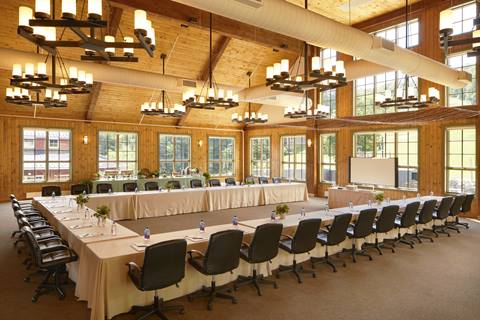 Open room set up to host a corporate meeting
