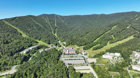 Drone shot of Lincoln Peak in the summer
