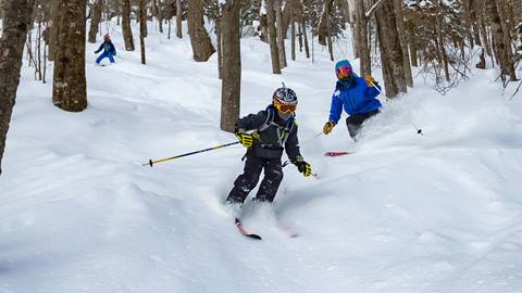 Kid skiing or snowboarding in a lesson
