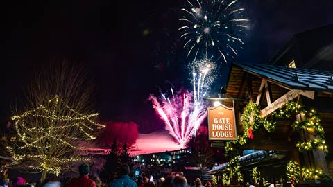 New Years Eve fireworks over the Lincoln Peak base area for a holiday celebration.