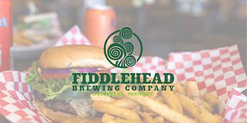 fiddlehead brewing logo on top of a photo of a burger with fries