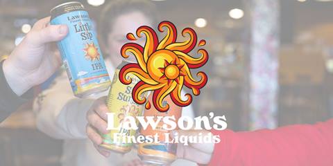 lawson's logo over a photo of people cheersing cans of lawson's beer