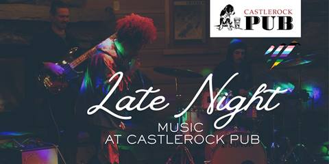 photo of band with late night music overlay and pride logo