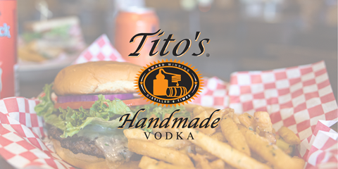 tito's vodka logo on top of photo of a burger
