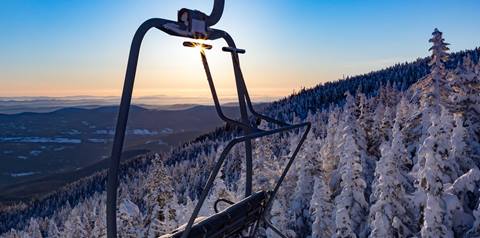 Chairlift at sunset at Sugarbush resort in Vermont 