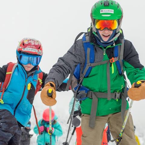 Kids Skiing at the camera