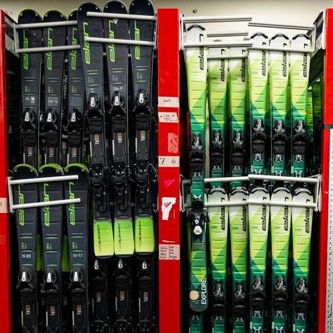 Rental skis hanging up