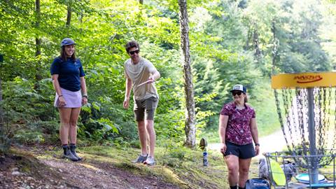 Folks playing disc golf