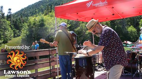 Men playing at Allyn's Lodge with a Lawson's Logo overlayed 