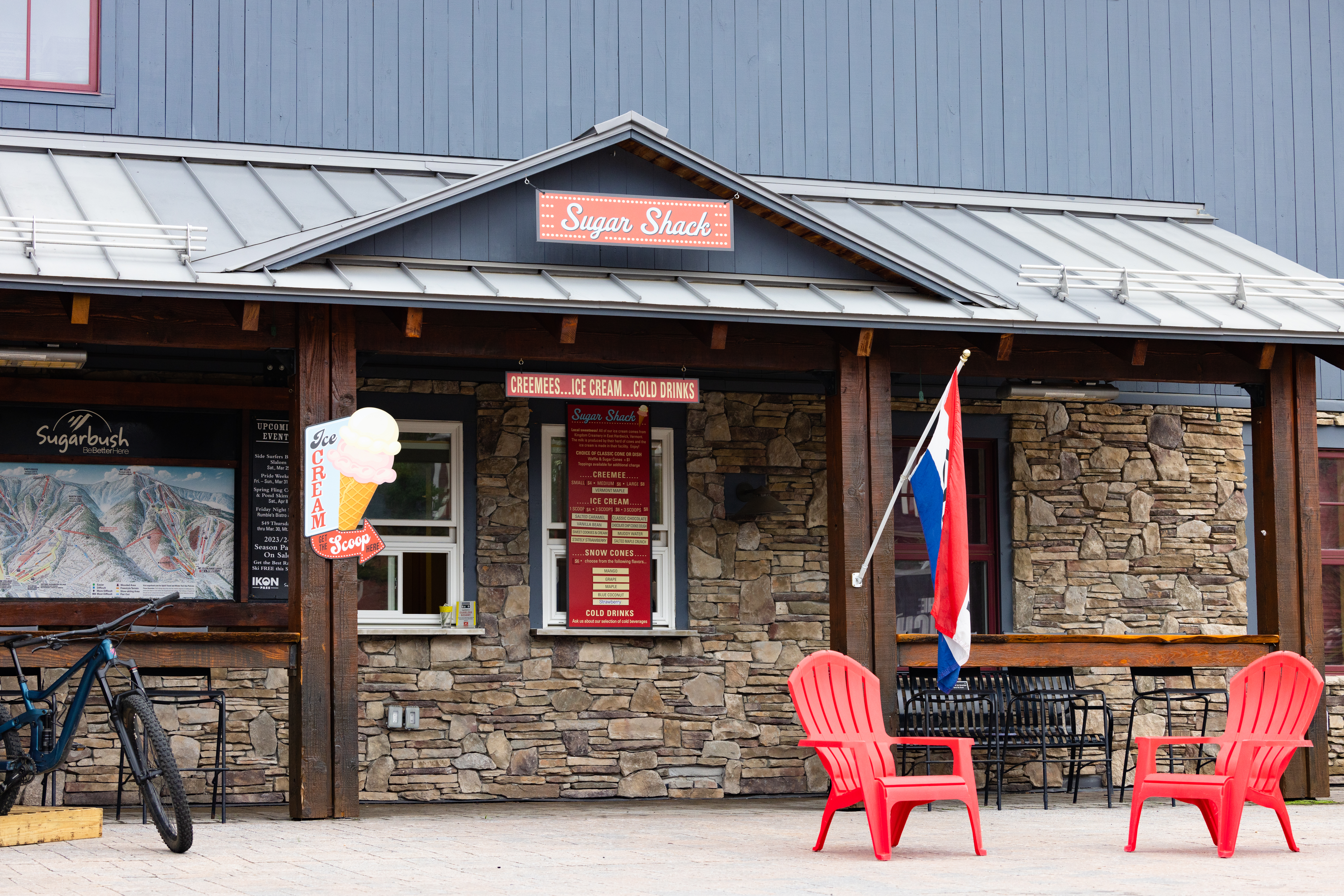 ice cream to go window with open flag