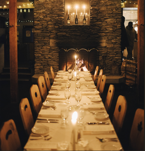 Table set up for a dinner party at Alyn's Lodge at Sugarbush Resort
