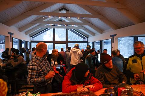 Large group of people in the Glen House at Sugarbush Resort