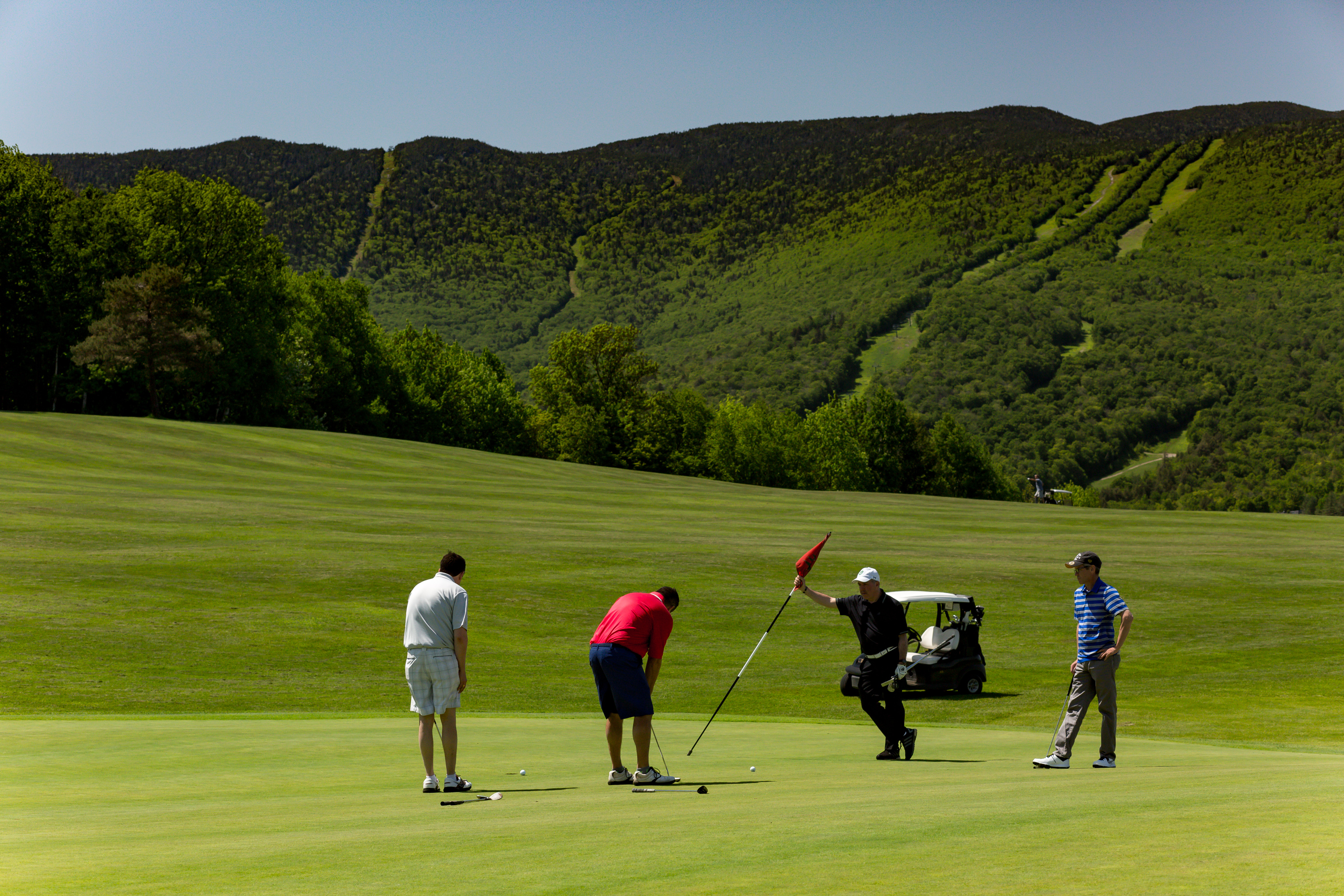 Golf foursome with mountain in the background
