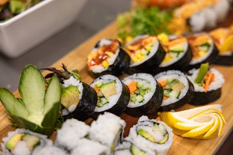 Close up of a sushi platter