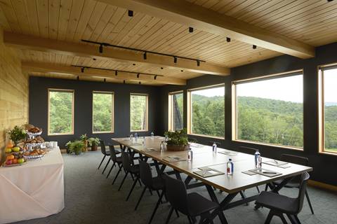 Table set up for a business meeting at the Glen Ellen room at Sugarbush Resort