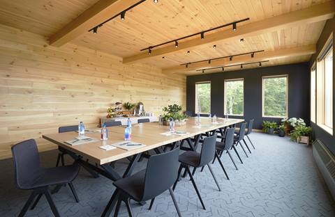 Table set up for a business meeting at the Glen Ellen room at Sugarbush Resort