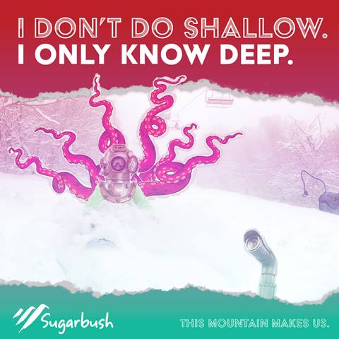 Graphic of a snowboarder on a powder day with octopus tentacles coming out of a helmet