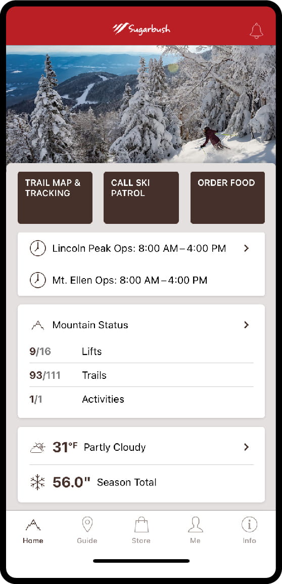 Sugarbush App Homescreen