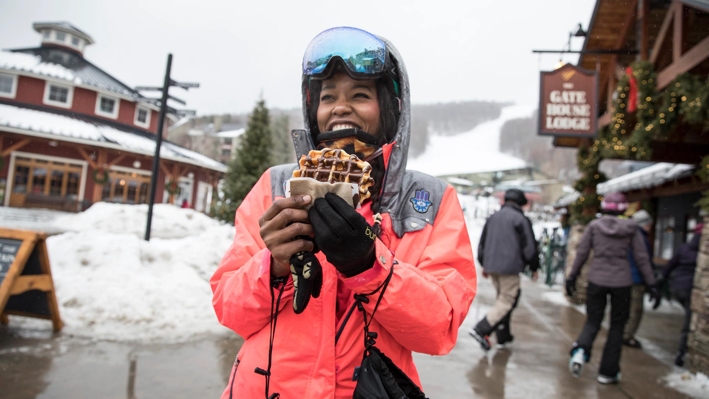 Big smile for chocolate waffle