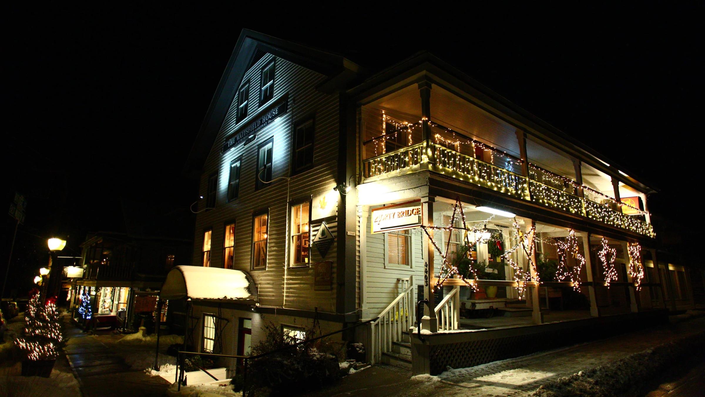 Mad River Valley shops at night