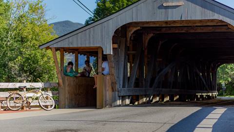 Friends on the covered bridge