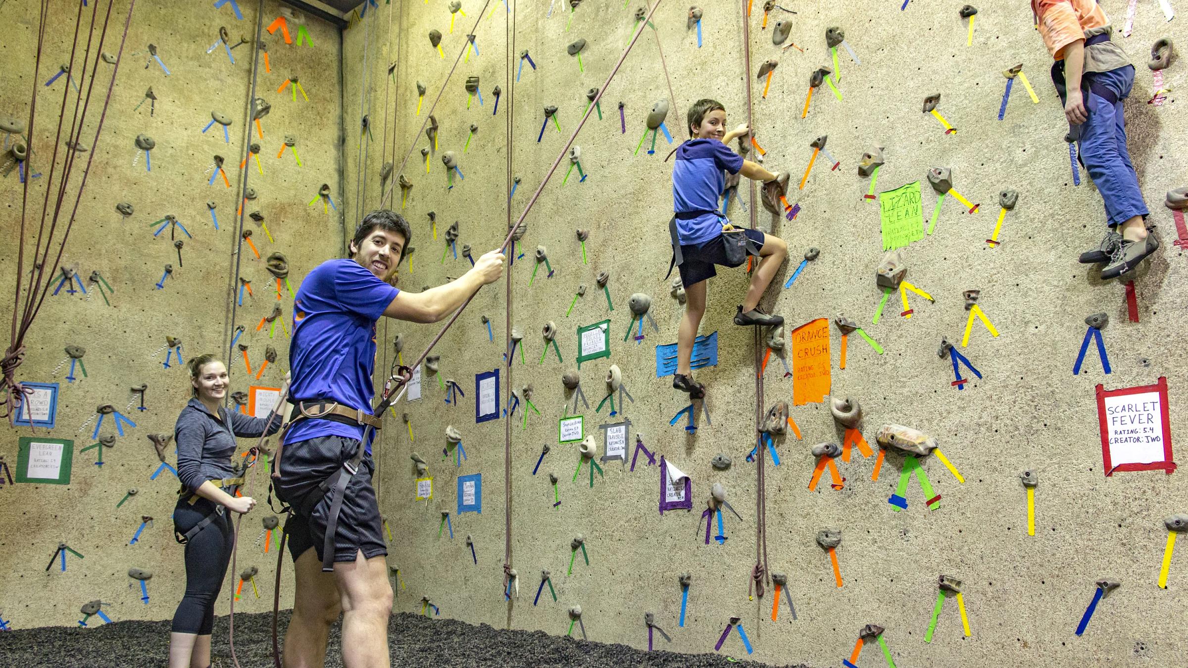 Group on the rock climbing wall